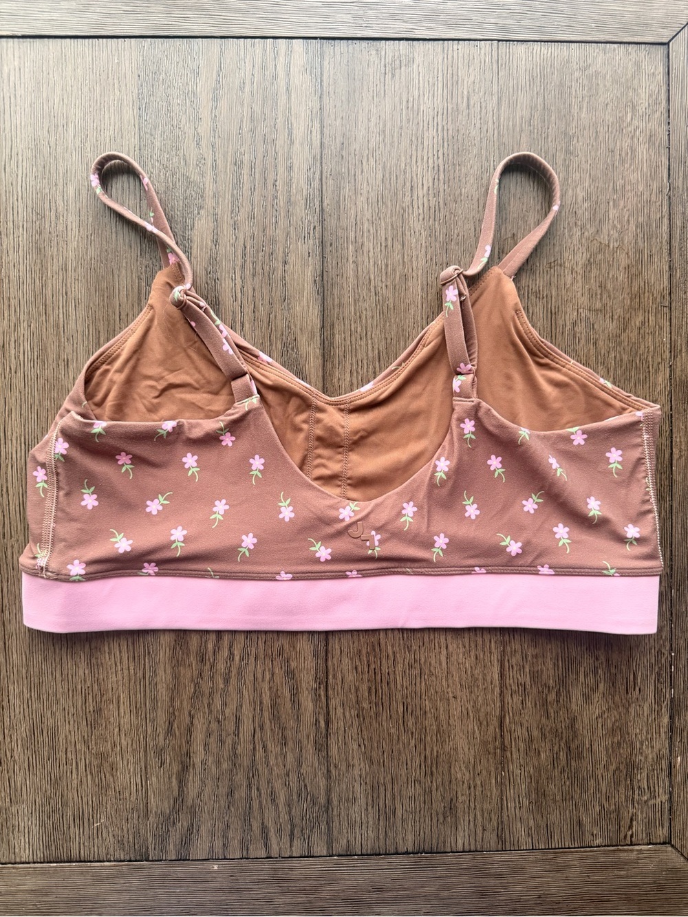 JoyLab Brown Floral Sports Bra with Pink Band - Picture 4 of 6